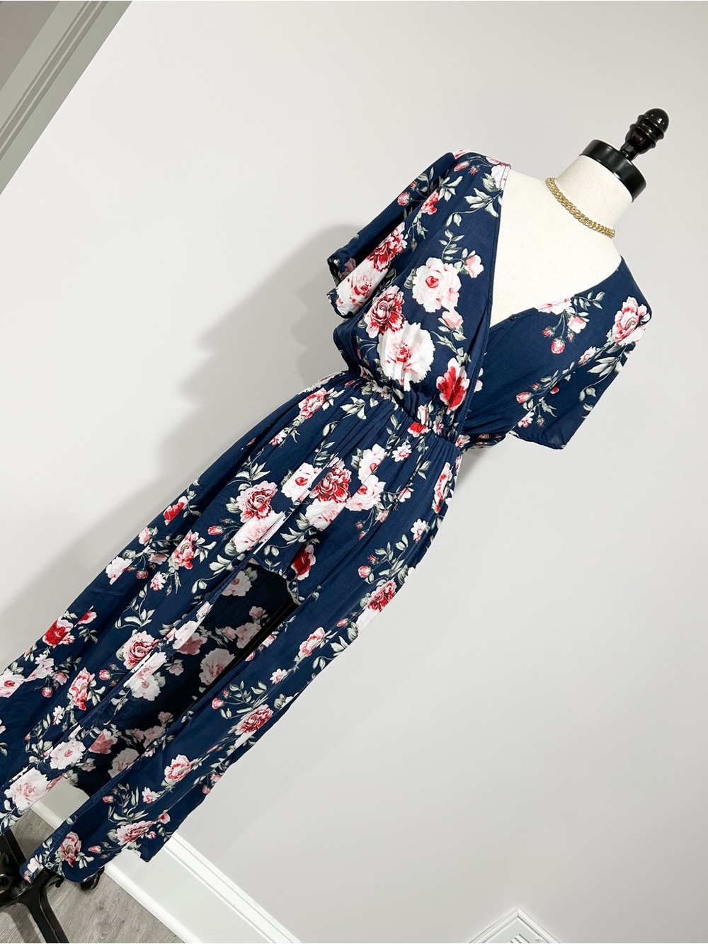 Justify Navy Floral Jumpsuit with Pink and Red Blooms